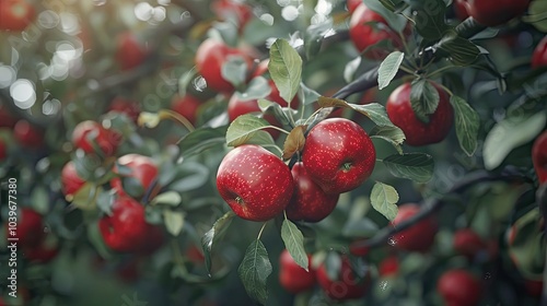 Ripe juicy red apples Dwarf trees Apple tree in old orchard Close up photo photo