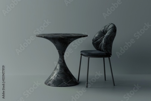 charcoal table and chair with cushion photo