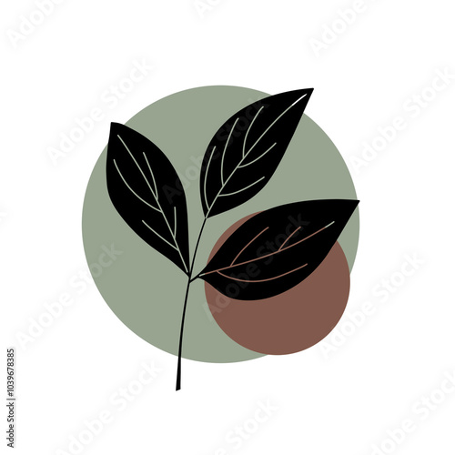 Minimalistic botanical illustration of black leaves in a transparent PNG format, perfect for layering in eco-friendly designs, nature-themed decor, or modern branding. Ideal for projects requiring fle