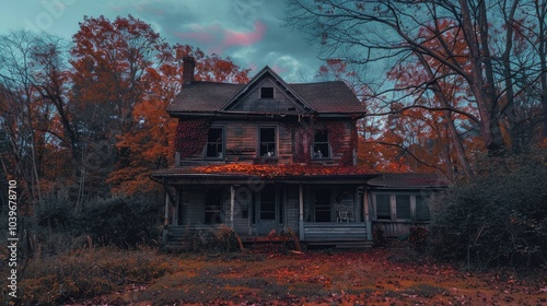 Spooky abandoned home with selective color photo