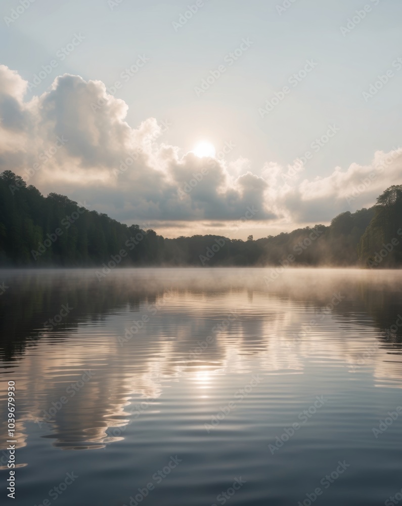 Fototapeta premium Symmetrical Reflection of Lake with Clouds and Sunlight.