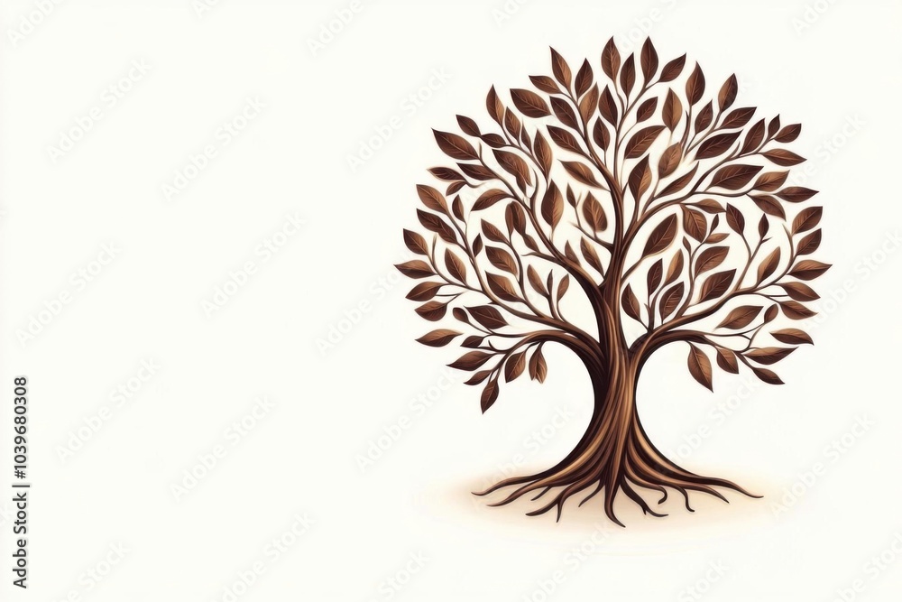 Naklejka premium A beautifully designed tree with intricate leaves and roots, symbolizing growth, nature, and tranquility.