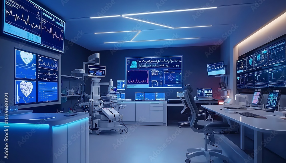 Cardiology clinic utilizing AI for heart analysis and robotic catheter procedures.