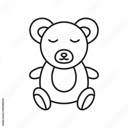 Sleeping Teddy Bear Line Icon. Childhood Comfort and Bedtime Toy Outline Symbol. Cozy Plush Toy for Bedtime Rest. Editable Stroke. Isolated Vector Illustration