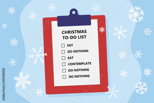 Christmas plans checklist. Vector Christmas funny to do list clipboard.