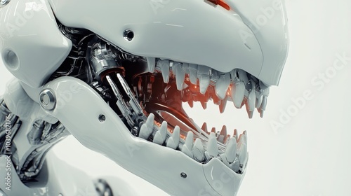 A close-up of a humanoid robot’s jaw servo with detailed mechanical linkage and control systems, clean background highlighting the servo’s design and function, High-tech style