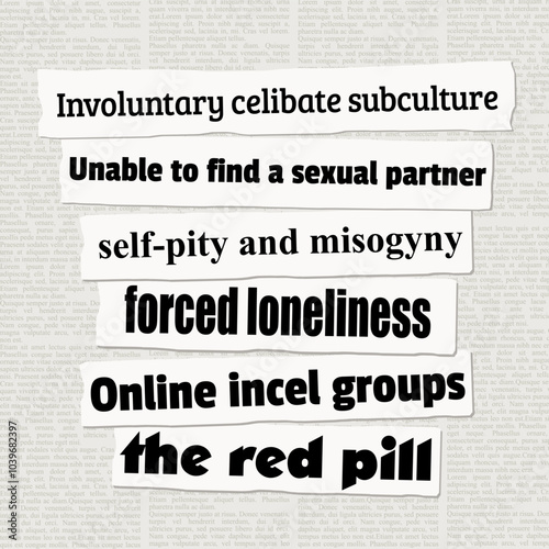 Incel culture - modern issues of involuntary celibate, finding a partner and loneliness. News headlines from newspapers.