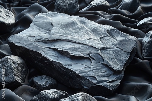 Anthophyllite stone on black velvet with intricate detail and low key cinematic lighting photo