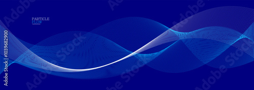 Dark blue airy particles flow vector design, abstract background with wave of flowing dots array, digital futuristic illustration, nano technology theme.