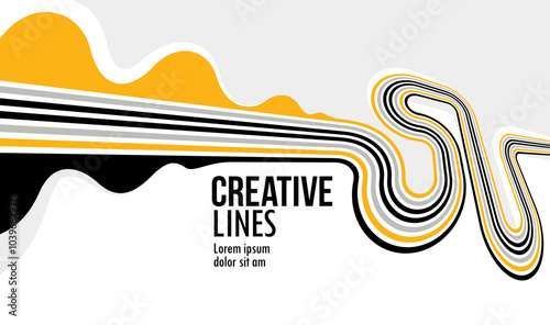 Lines in motion vector abstract background, 3D perspective creative optical design with stripes, sound and music concept, flowing lines.