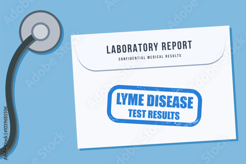 Lyme disease test results envelope. Medical laboratory health screening report - vector illustration.