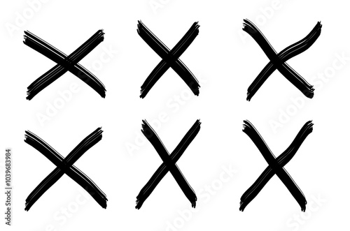 Grunge X mark set. Crossed X symbol vector illustration collection. Cross design element to cancel, reject and refuse something.