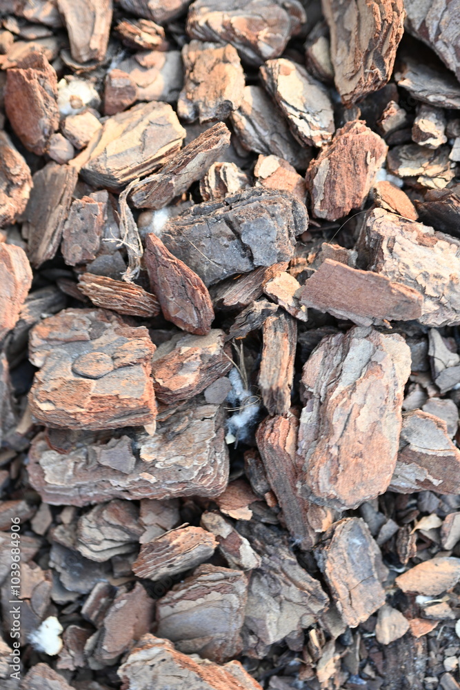texture of bark pieces as ground cover, bark pieces covering the surface, brown bark close-up texture of bark pieces as ground cover, bark pieces covering the surface, brown bark close-up