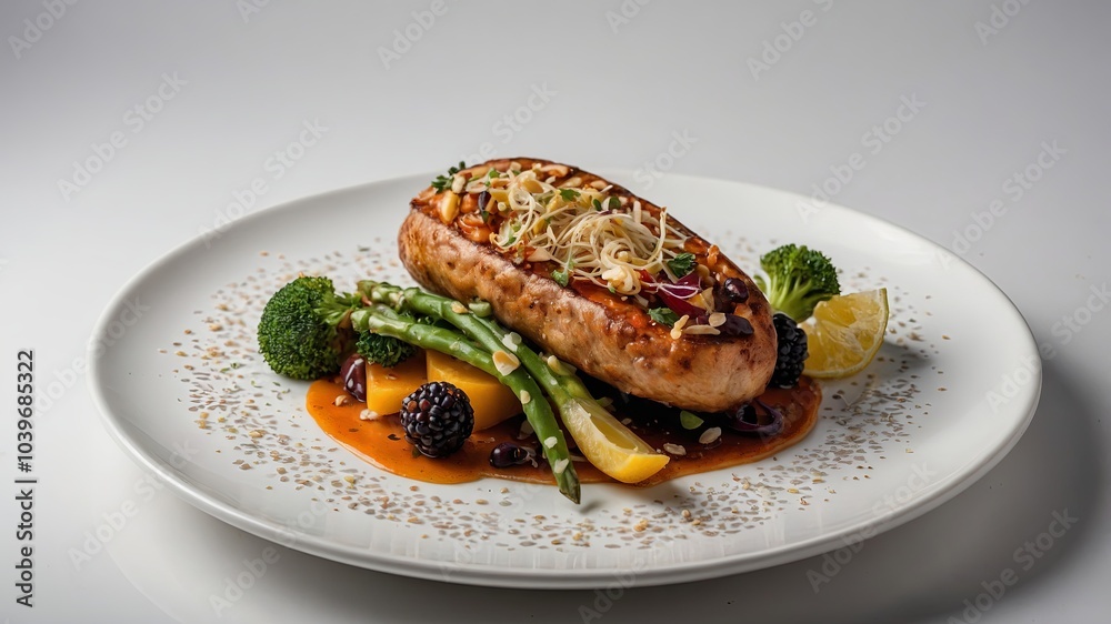 Grilled Chicken Breast with Vegetables and Herb Garnish
Grilled Chicken Breast with Vegetables and Herb Garnish