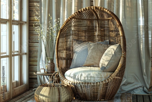 wicker chair and wicker screen with pillow wicker basket