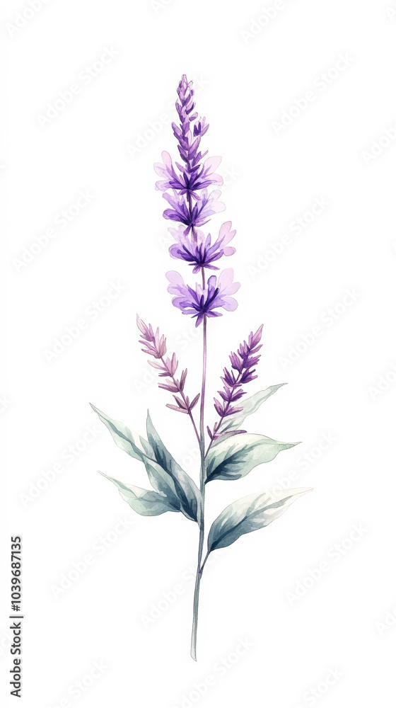 Salvia Sage detailed hand drawn pastel watercolor botanical image, medicinal herbs, light background. Generative AI Salvia Sage detailed hand drawn pastel watercolor botanical image, medicinal herbs, light background. Generative AI
