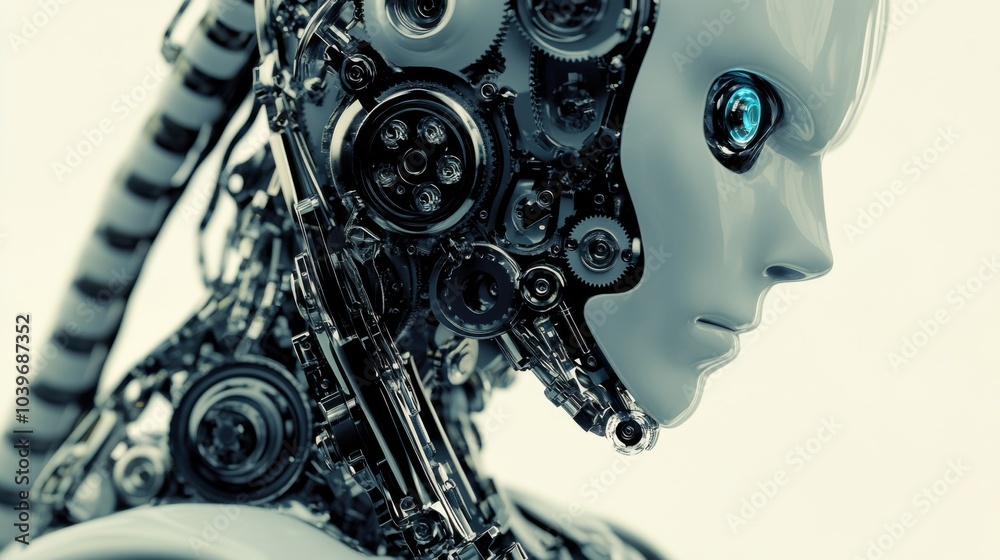 A close-up of a humanoid robot’s neck servos with detailed gears and linkage components, clean background emphasizing the servos’ mechanical precision, High-tech style