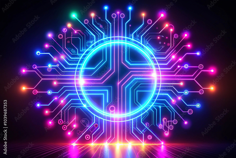 Obraz premium Technology abstract neon light,isolated on white background