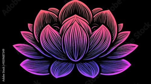 A vibrant neon mandala with glowing symmetrical patterns in electric blue and hot pink, set against a pitch-black background. The design radiates with a modern, edgy energy. photo