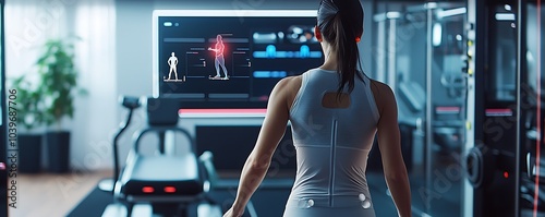 Rehabilitation center equipped with AI coaching and motion sensors for personalized therapy.