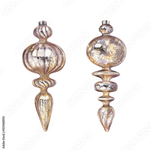 Fototapeta Glass hanging Christmas tree ornament set