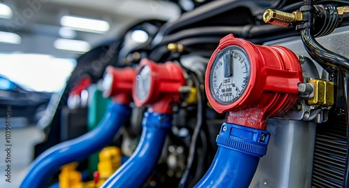 Auto mechanics use a manifold gauge to check refrigerant levels and refill air conditioner refrigerant.