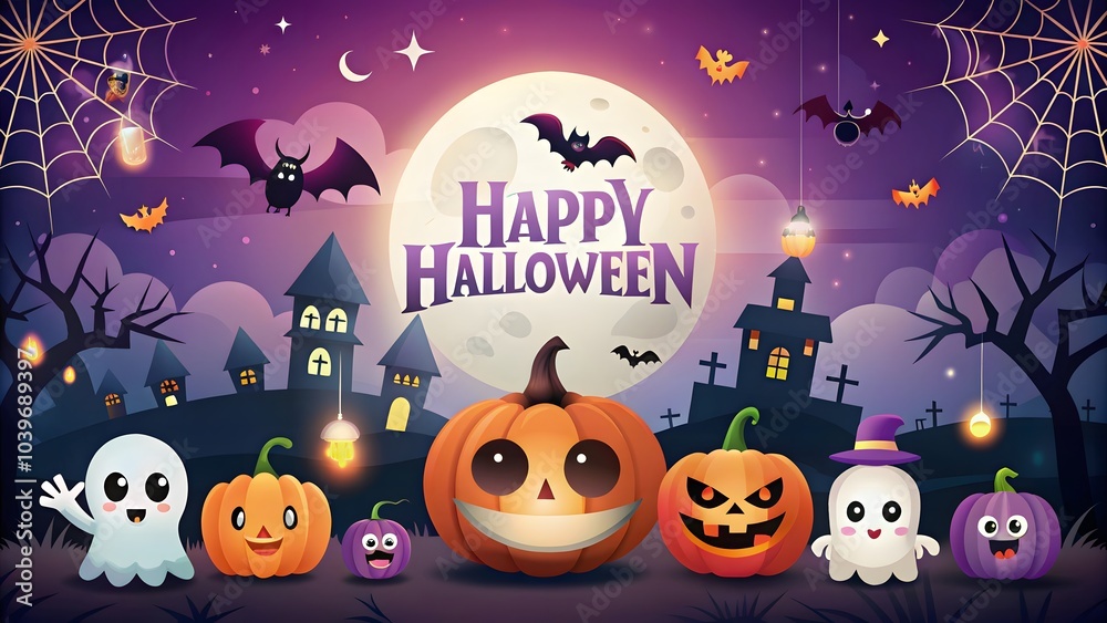 Hallowen background and text happy halloween, Decorations and Party Invitation