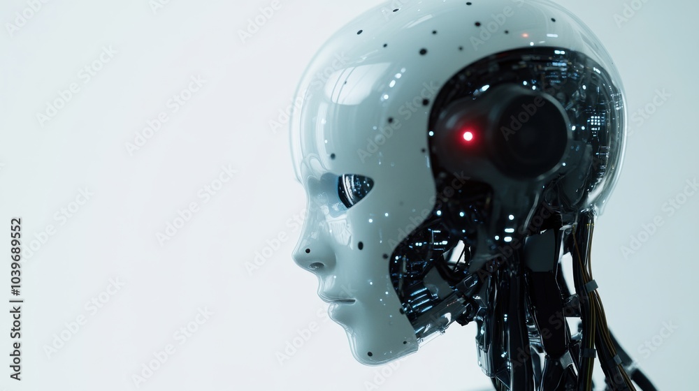 A close-up of a humanoid robot’s optical sensors with intricate lens and housing details, clean background emphasizing the sensors’ precision, High-tech style A close-up of a humanoid robot’s optical sensors with intricate lens and housing details, clean background emphasizing the sensors’ precision, High-tech style