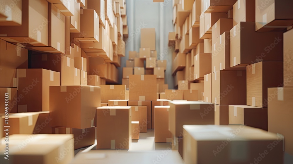 Inventory full of cardboard boxes in modern warehouse storage of retail shop Inventory full of cardboard boxes in modern warehouse storage of retail shop