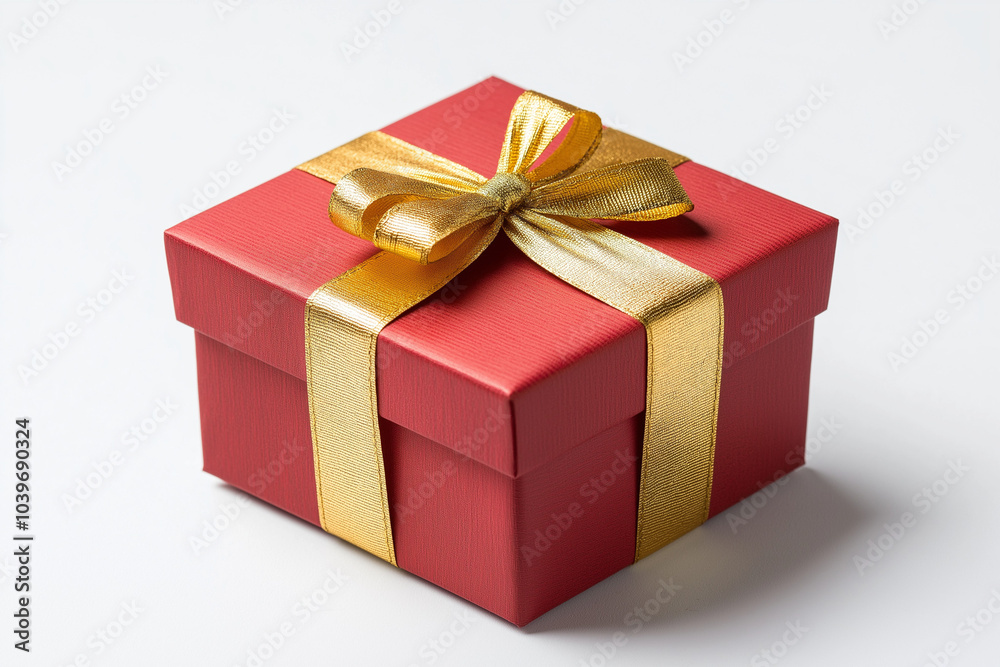 Elegant red gift box with a golden ribbon and bow, isolated on a white background. Close-up image highlighting luxury gift wrapping for marketing, product displays, and festive design projects Elegant red gift box with a golden ribbon and bow, isolated on a white background. Close-up image highlighting luxury gift wrapping for marketing, product displays, and festive design projects