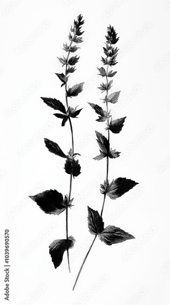 Salvia Sage detailed hand drawing of the line, botanical plant, medicinal herbs, light clean background. Generative AI Salvia Sage detailed hand drawing of the line, botanical plant, medicinal herbs, light clean background. Generative AI