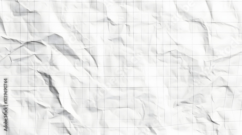 Close-up of a crumpled sheet of graph paper with grid lines and wrinkles, representing creativity, draft work, and imperfection photo