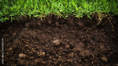 Closeup of dirt and grass, a small patch of exposed earth in nature's embrace