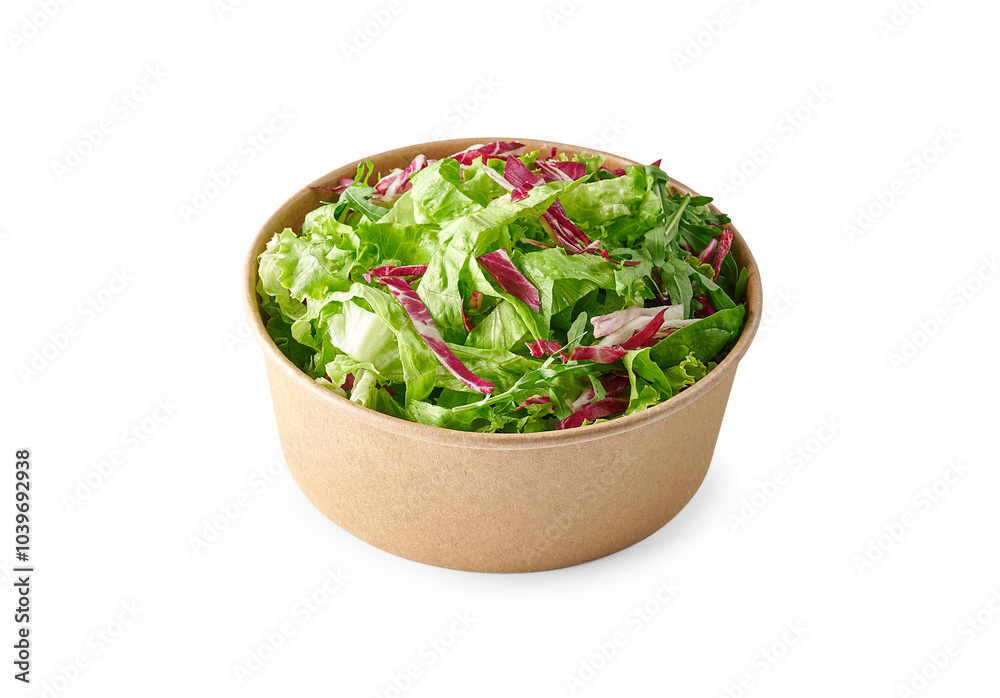 Green salads in the bowl style, white background isolated. Green salads in the bowl style, white background isolated.