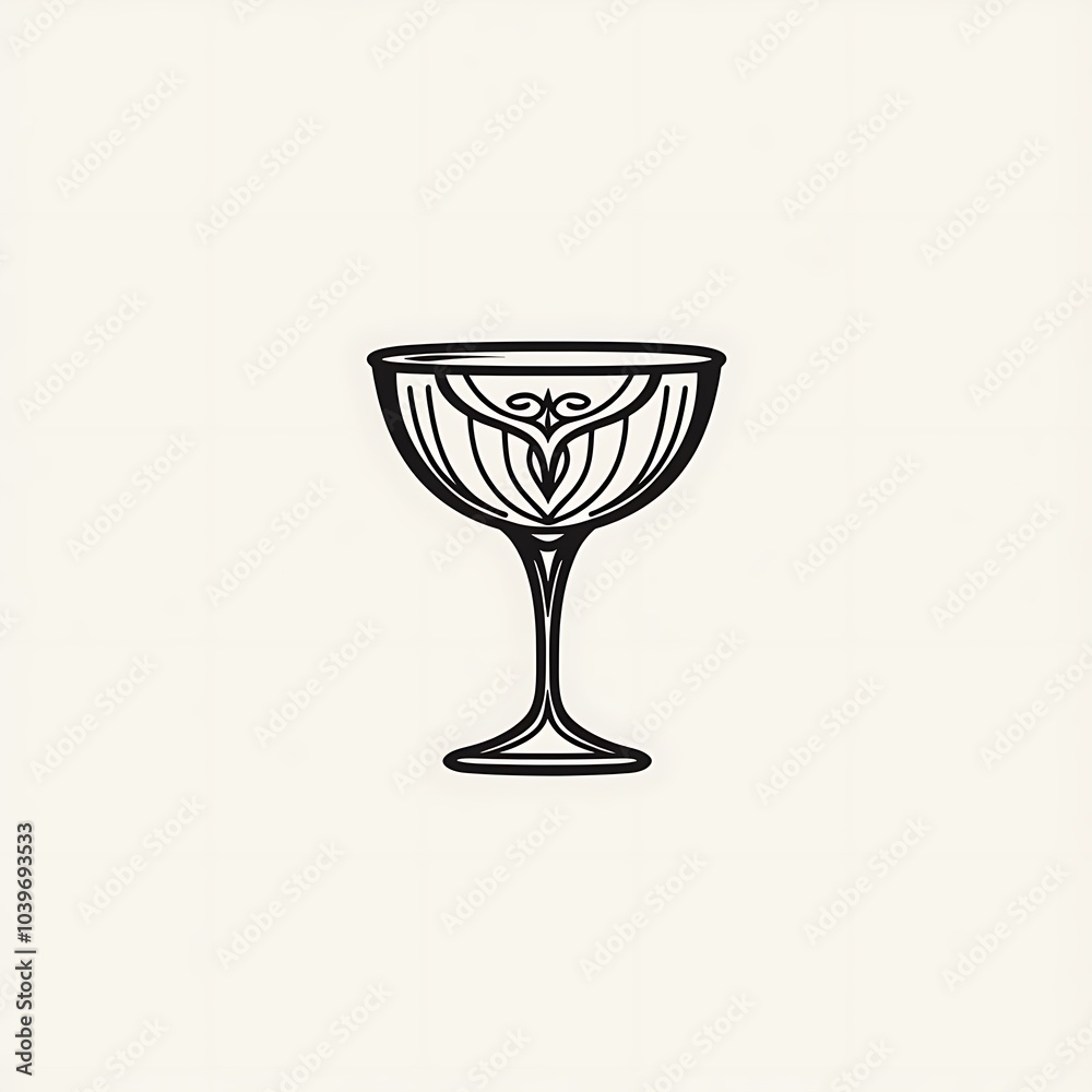 A black and white line drawing of a champagne flute with an ornate design. A black and white line drawing of a champagne flute with an ornate design.