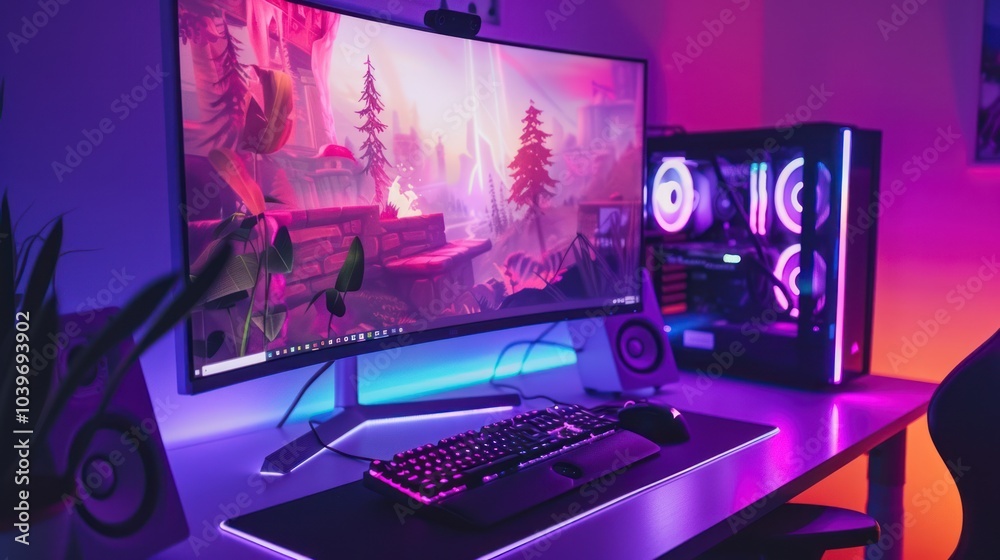 Modern Gaming Setup with Neon Lights Modern Gaming Setup with Neon Lights