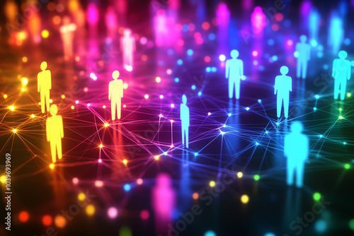 Connected people icons with network lines in a digital space