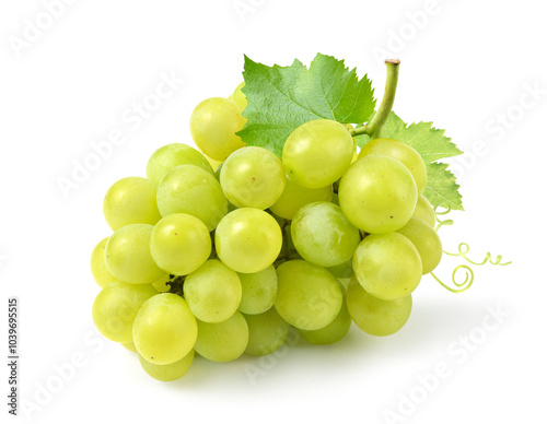 Fresh green grape cluster isolated on white background.