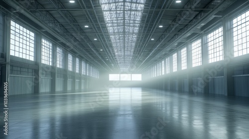 a massive clean bright filming studio, with no people and warmish light. 