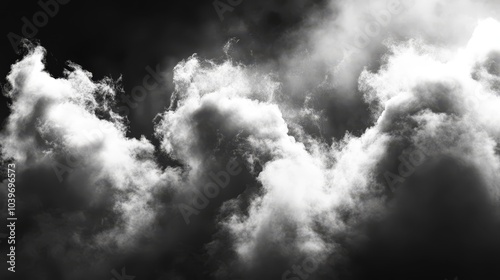  A black-and-white image of a cloudy sky filled with planes; one in each half