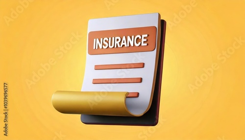 A stylized representation of an insurance document with a bright yellow background, emphasizing the importance of insurance in personal and business contexts. photo