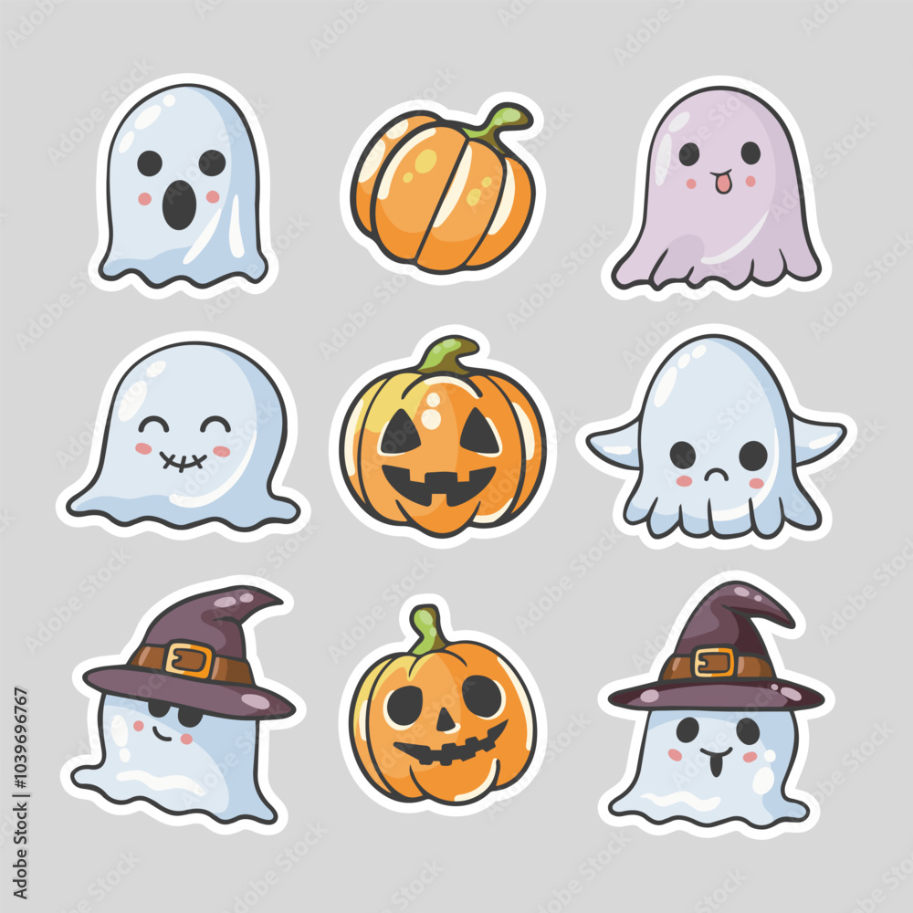 Obraz premium Happy Halloween. Web banner or invitation. Stickers for social networks. Vector illustration. 