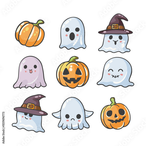 Happy Halloween. Web banner or invitation. Stickers for social networks. Vector illustration. 