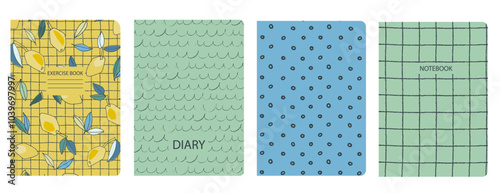 Set of cover page templates with hand drawn lemon. Based on seamless patterns. Headers isolated and replaceable. Perfect for notebooks, notepads, diaries, etc