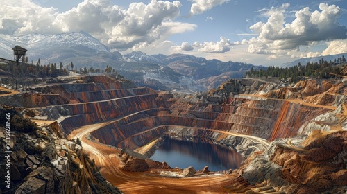Wallpaper Mural Panaromic view of industrial mine waste dam tailing dam A tailings dam is typically an earth fill embankment dam used to store byproducts of mining operations after separating the ore Torontodigital.ca