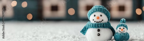 Traditional snowman in front of a cozy cottage, surrounded by family celebrating winter traditions, warm glow from windows, snowman, winter, traditional