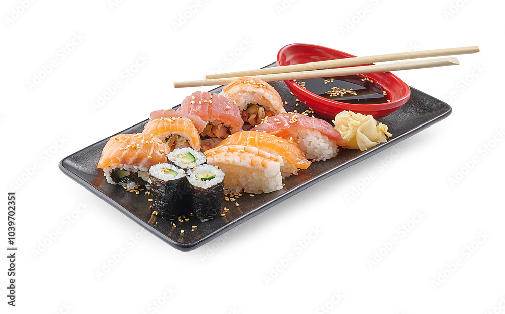 Sushi plate white background and isolated.