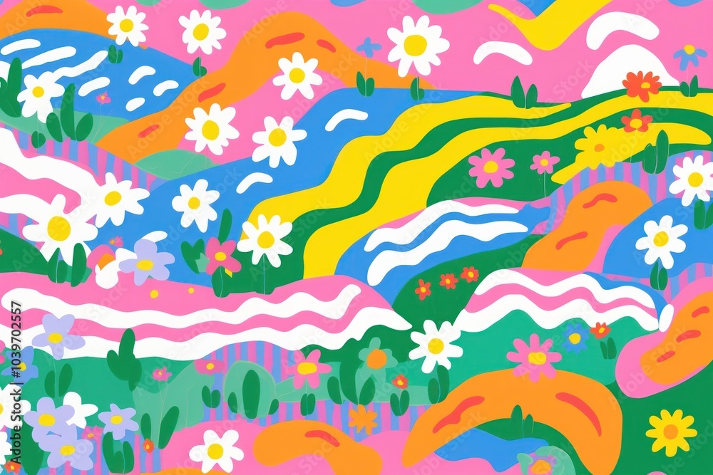 Fototapeta premium Vibrant daisy pattern abstract painting graphics.