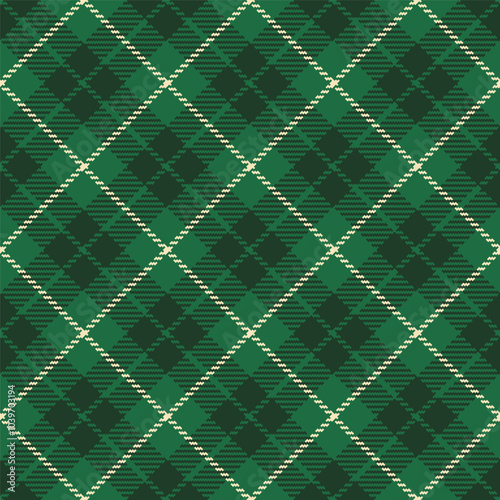 Retro St. Patrick's Day Irish Tartan green Vector Pattern. Traditional Ireland plaid diagonal seamless pattern.