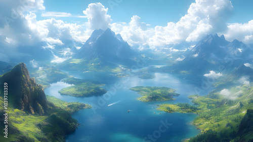 Mountain Lake Landscape - 3D Illustration
